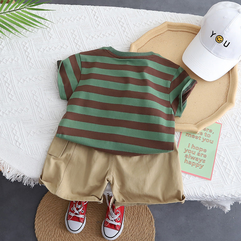 Boys Green & Brown Stripped T-shirt and Pants set