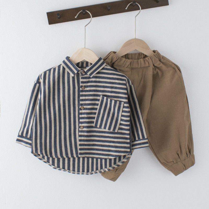 Boys Stripped Shirt and Light Brown Pants set