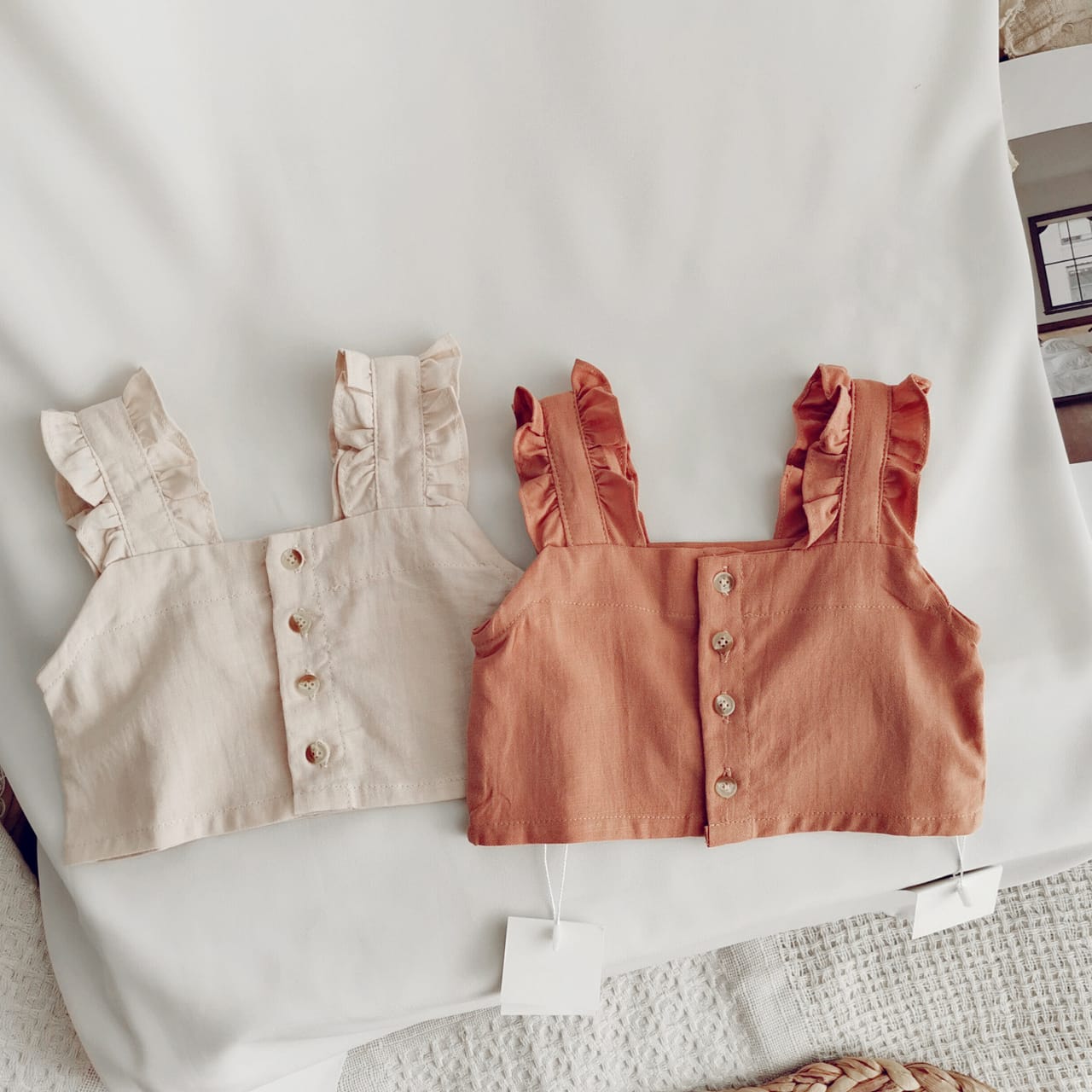 Cute Orange Powder Top and Plaid Checked Skirt set