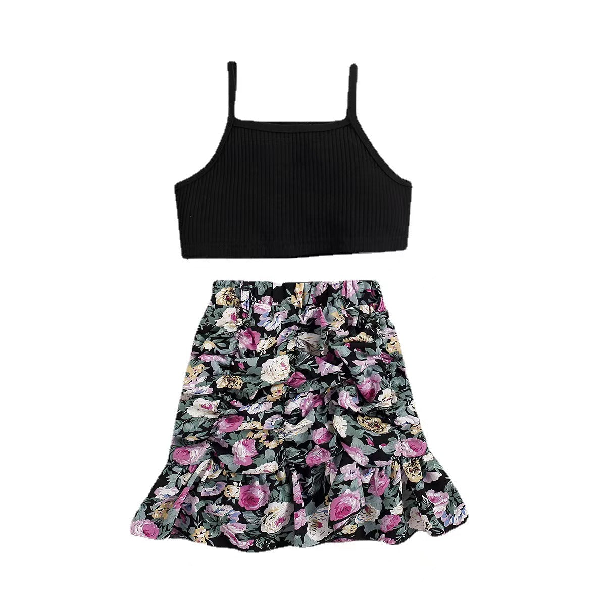 Black Crop Top and Floral Skirt