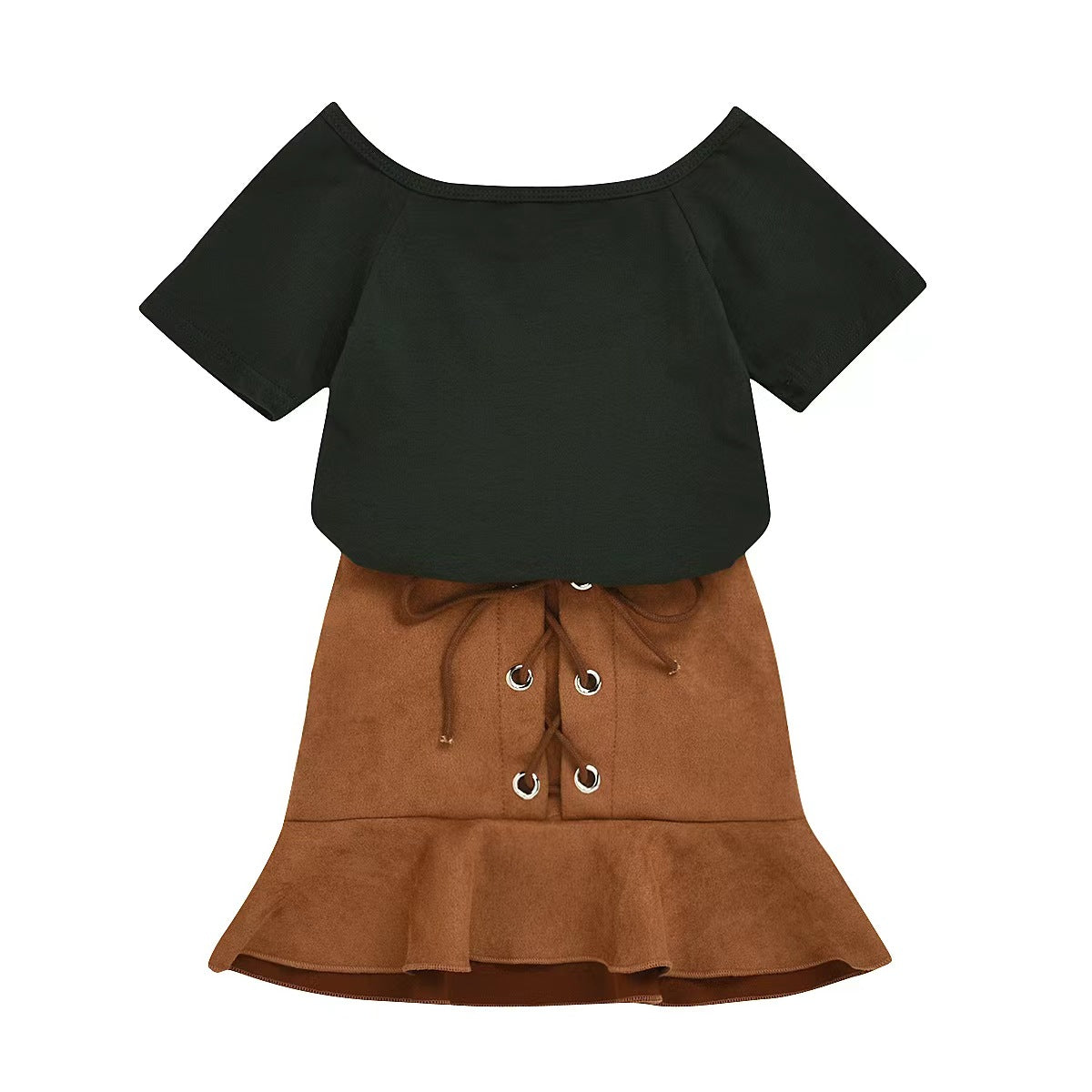 Girls Sassy Dark Green Top and Brown Skirt set