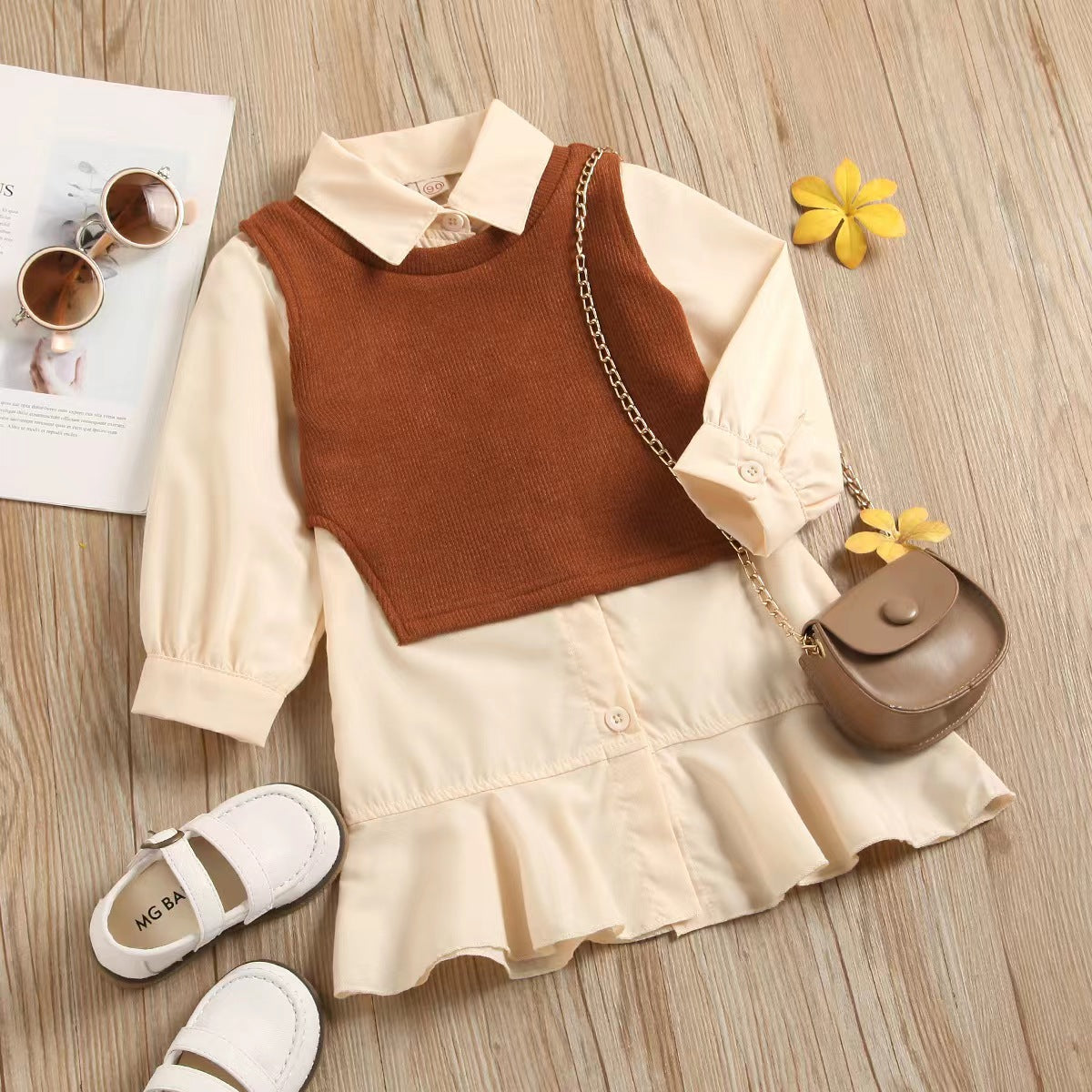 Shirt Dress and Brown Pullover