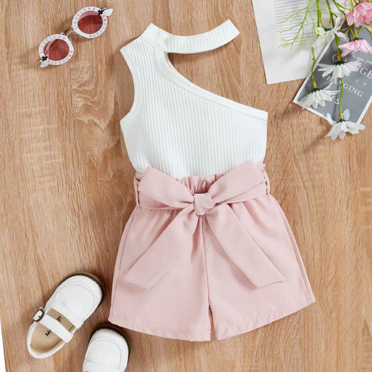 Cute White Top and Pink Shorts set