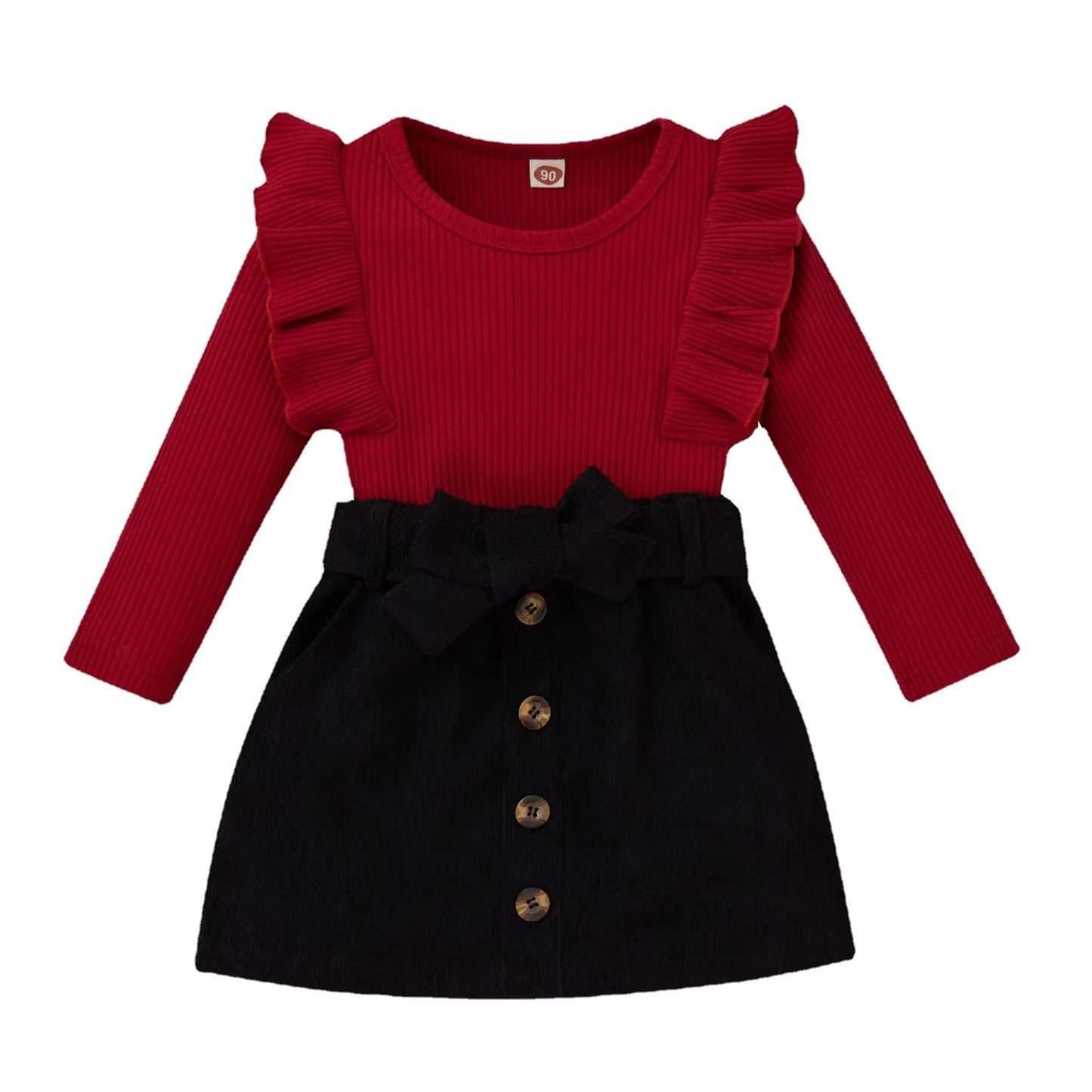 Chic Red Top and Black Skirt Set