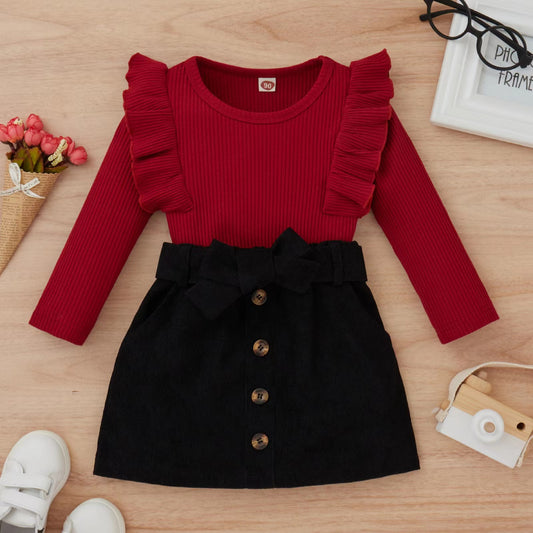 Chic Red Top and Black Skirt Set